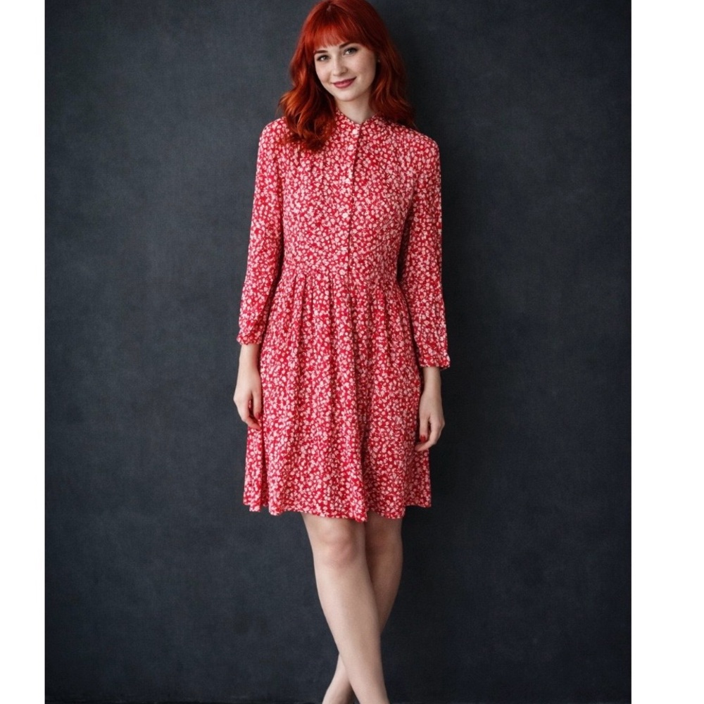 J Crew shirt-dress in tossed bouquet print long sleeve button pockets Sz Xs